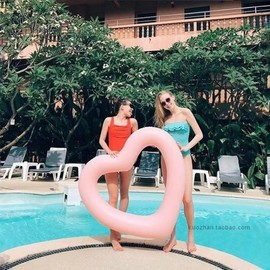 Heart-shaped Inflatable Swim Ring Beach Photo Prop Pink lf1683 One Size / 0.2mm Blue + 90cm 5ea