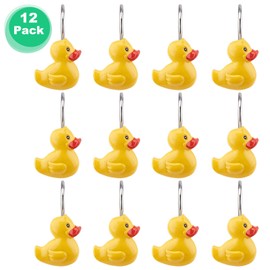 AGPtek 12PCS Home Fashions Yellow Duck Anti Rust Decorative Ducky Resin Hooks for Bathroom Shower Curtain,Bedroom,Living Room Curtain