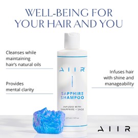 AIIR Sapphire Shampoo - Natural Shampoo for Hair Growth & Hair Shine - Crystal Infused Hair Care, Vegan, Sulfate Free Shampoo - Color Safe Shampoo, Professional Shampoo - 8 oz