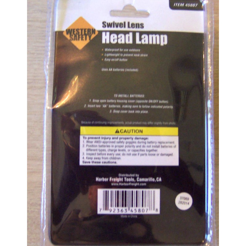 Western Safety Hands Free 90 Degree Headlamp Flashlight with Swivel