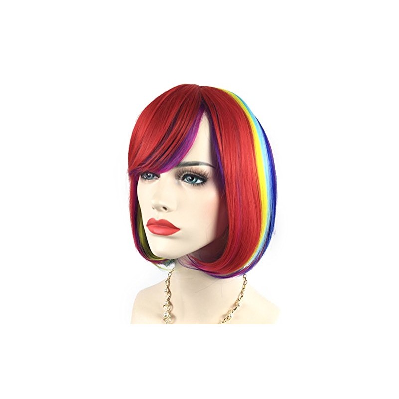 QHQ-SHININGLIFI Rainbow Bob Wigs and A Wig Cap- Women's Short