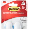 Command Designer Bath Hooks, Medium, White, 2-Hooks with Water-Resistant Strips