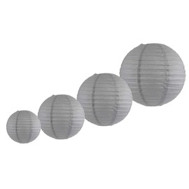 Pack of 4 Decorative Chinese Round Paper Lanterns (4", 6", 8", 10") Several Sizes and Colors lampshades (Grey)