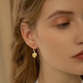 SIXDUTON Earrings Silver 925 Heart Earrings Small for Women, Hypoallergenic Drop Earrings 14K Gold-Plated Hoop Earrings, Hollow Shaped Lever Earrings Hanging Gold Fashion Jewellery Gifts, Sterling