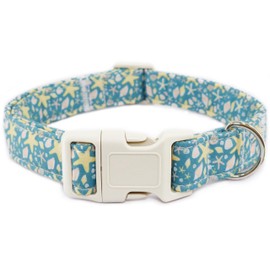 Summer Dog Collar for Small Dogs, Adjustable Cute Starfish Shell Collar with Quick Release Buckle for Girl Female Boy Medium Large Dogs, Blue Starfish-XS