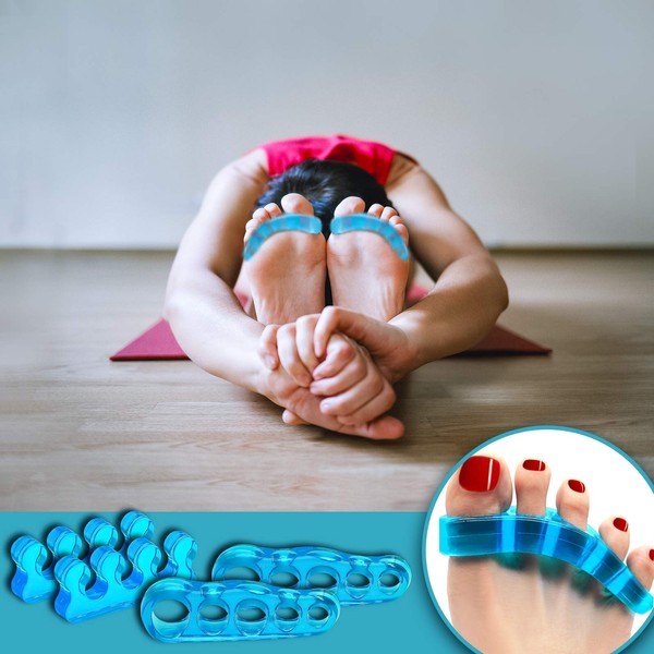 AXMIOUS Toe Separators Bunion Corrector Gel Toe Spacers Silicone Hammer Toe Straightener for Bunions Overlapping Toe Big Toe Alignment 2 Pairs Blue