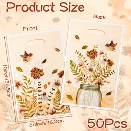 ArianQicult 50Pcs Fall Plastic Party Favors Bag Fall Wild Floral Gift Bags Autumn Wildflower Goody Candy Treat Bags Fall Themed Party Decor for Thanksgiving Harvest Birthday Party Favor Supplies