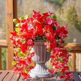 Fake Hibiscus Artificial Hanging Flowers Plants for Outdoors Spring Decoration, 4pcs Silk Hibiscus Vines Realistic UV Resistant Faux Flowers for Outside Planter Porch Patio Yard Wedding Party, Mix