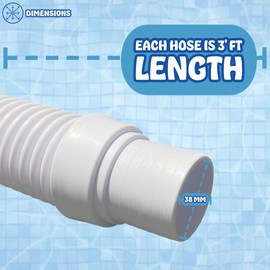 Poolzilla (8 Pack) 3’ FT Vacuum Cleaner Extension Hoses - 1.5’’ Replacement Premium Pool Vac Hoses - Universal Fit for Automatic Pool Cleaners