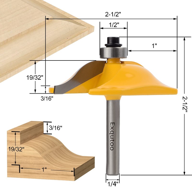 Exqutoo 3PCS 1/4" Shank Router Bit Set, Raised Panel Cabinet