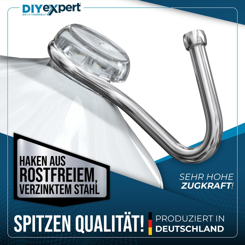 DIYexpert Suction Cup with Hooks, Made in Germany, Suction Hooks,