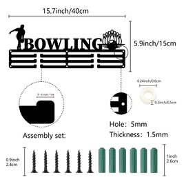 CREATCABIN Bowling Medal Holder Sports Medal Hanger Display Race Awards Metal Rack Trophy Ribbons Organizer Iron Mount Decor Player Athlete Black Case Shelf for Hanging Over 60 Medals 15.7 x 5.9 Inch