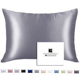Silk Pillowcase for Hair and Skin with Hidden Zipper, Ravmix Both Side Mulberry Silk Cooling Pillow Case Standard 50×75 cm for Women Men, 1PCS, Lilac Grey