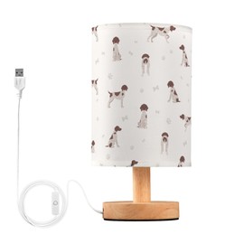 YYZZH Table Lamp Cute Dog German Shorthaired Pointer Pattern Nightstand Lamp with Wood Base Fabric Lamp Shade Bedside Desk Lamp for Living Room Bedroom Kids Room Office