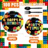 100 Pcs Building Block Party Supplies Building Block Party Plates