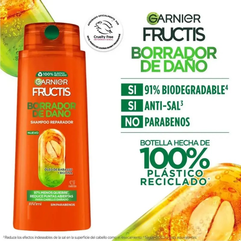 Shampoo Garnier Fructis Borrador de Daño con Biotina Largo Perfecto