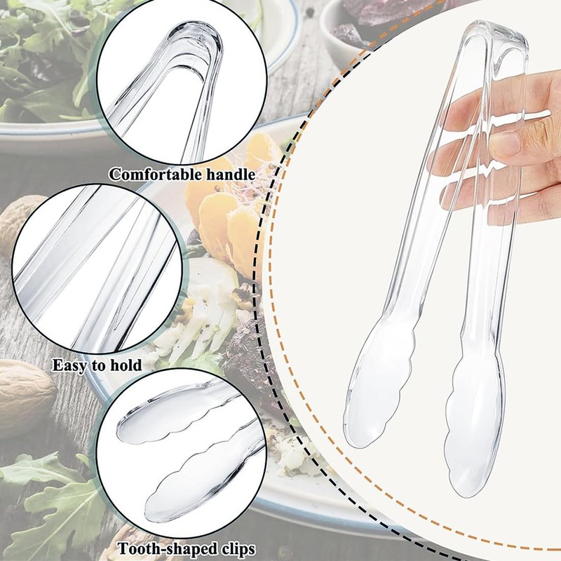 Clear Kitchen Tongs, 6 Pcs - 8.85in/22.5cm Buffet Plastic Disposable