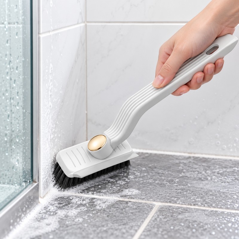 360° Rotating Grout Cleaning Brush with Scraper – Hard Bristle