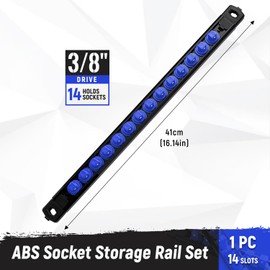 Reniteco Magnetic Socket Organizer, 1-Piece Heavty Duty ABS Socket Holder, Socket Rail for Tool Box, Premium Quality 360° Swivel Socket Rack with 14 Clips for 3/8-Inch(Blue)