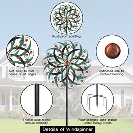 VEWOGARDEN 20" Dia Large Wind Spinner, Outdoor Metal Windmill Spinner - Yard Art Spinner Wind Catchers Sculpture for Patio, Lawn & Garden Decor