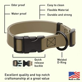 Dogline Biothane Waterproof Dog Collar with Quick Release Buckle Strong Coated Nylon Webbing with Odor- Proof for Easy Care Easy to Clean Fits Small Medium Large Dogs (1" W by 15-25" L, Desert Sand)