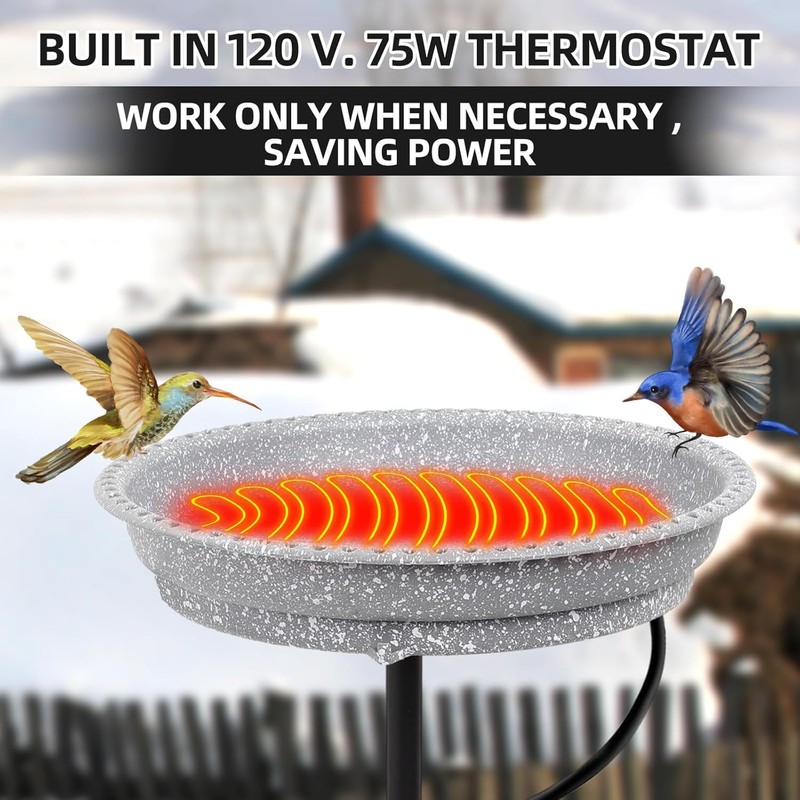 Feemiyo Heated Bird Bath for Outdoors for Winter, 75W Bird