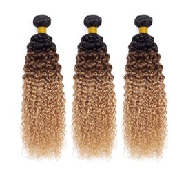 HeioWuio 1B427 Deep Wave Hair Bundles Brazilian Remy Extensions Ombre Three Tone Weaves Real Unprocessed Virgin Hair T1B/4/27 26 Inch