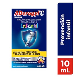 ADerogyl C Multivitamínico Infantil Frasco con Gotero 10 ml. Ayuda a la Prevención y Tratamiento de la Gripe de tus Pequeños. Con Vitaminas A, C Y D