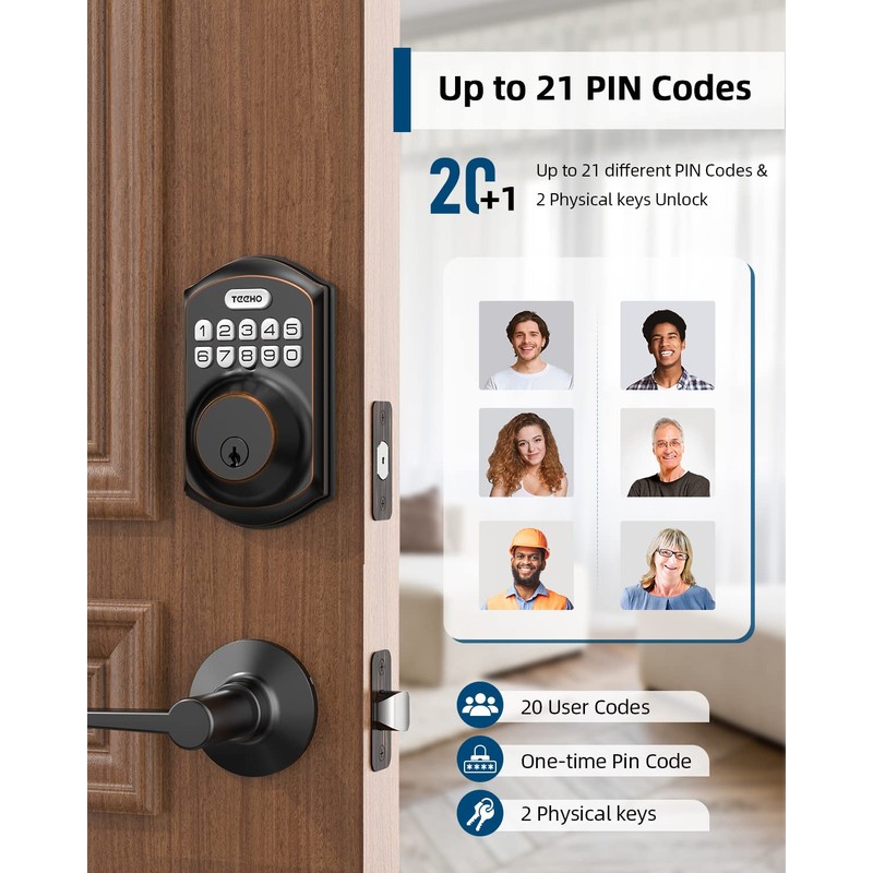 TEEHO TE001L Keyless Entry Door Lock with 2 Handles -
