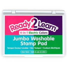 READY 2 LEARN Jumbo Washable Stamp Pad - 4-in-1 Electric Colors - Non-Toxic - Fade Resistant - Perfect for Scrapbooks, Posters and Cards