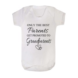 Pregnancy Announcement Baby Bodysuit, White, Only The Best Parents Get Promoted to Grandparents Design, Comes Gift Wrapped