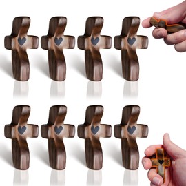 Imerance Cross My Heart,Wooden Cross Fidget Encouragement Gift Fingertip Stress Relief Fidget Cross,Religious Pocket Cross Christian Gifts for Women,Children and Adults（Black 8pcs）