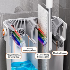 POPMOP Mop and Bucket Set, Flat Mop and Bucket System, Mop Bucket with Wringer, Wall Mop with Adjustable Handle (Max 61 Inches), 5 Washable Microfiber Mop Pads