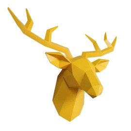 XYQXYQ Geometric Deer Head Wall Sculpture Modern Deer Horn Statue Wall Hanging 3D Deer Horn Decoration Gallery Living Room Wall Resin Animal Head Gift (Yellow)