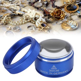 Portable Handheld Practical 30X Magnifying Glass, Alloy Optics Loupes Magnifier Loop, Glass Jewelry Loupe Desktop Reading Identification Magnifier for Jeweler Coins Stamps Map Craft, Blue