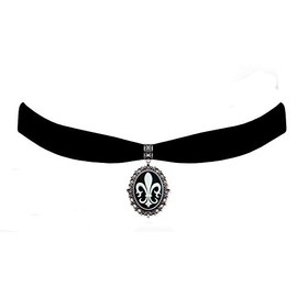 Victorian Vault Black Velvet Choker Fleur de Lis Cameo Gothic Steampunk Pendant Necklace