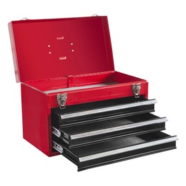 BIG RED Rolling Garage Workshop Tool Organizer: Detachable 3 Drawer Tool Chest with Large Storage Cabinet and Adjustable Shelf, Red/Black