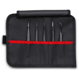 Knipex - 5 Pc Stainless Steel Tweezers Set in Tool Roll, ESD (920001ESD)