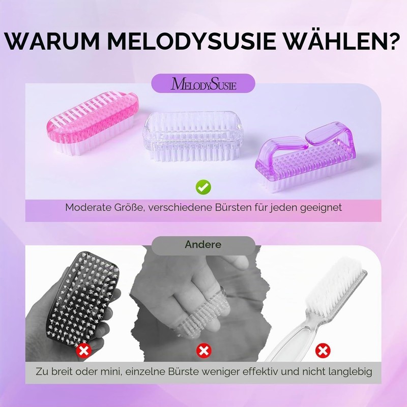 MelodySusie 3-Piece All-in-One Nail Brush Set for Manicure and Pedicure