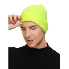 Century Star Knitting Unisex Beanie Cozy Winter Hat Stretchy Tuque Gift for Parents Men or Women 1 Pack Neon Yellow