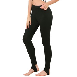 Allegra K Women's Leggings Elastic Waistband Gym Yoga Soft Cotton Christmas Stirrup Pants Tights Medium Blacks