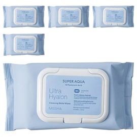 Missha Super Aqua Ultra Hyalon Cleansing Water Tissue, 30 sheets, 5 pcs / 미샤 수퍼아쿠아 울트라 히알론 클렌징 워터 티슈, 30매입, 5개