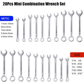 Gasea 20 Piece Mini Ignition Wrench Set, Combination Wrench Set, Metric and SEA Open End and Box End Spanner Carbon Steel Spanner for Assembling Furniture Small Equipment 4-11mm & 5/32"-7/16"