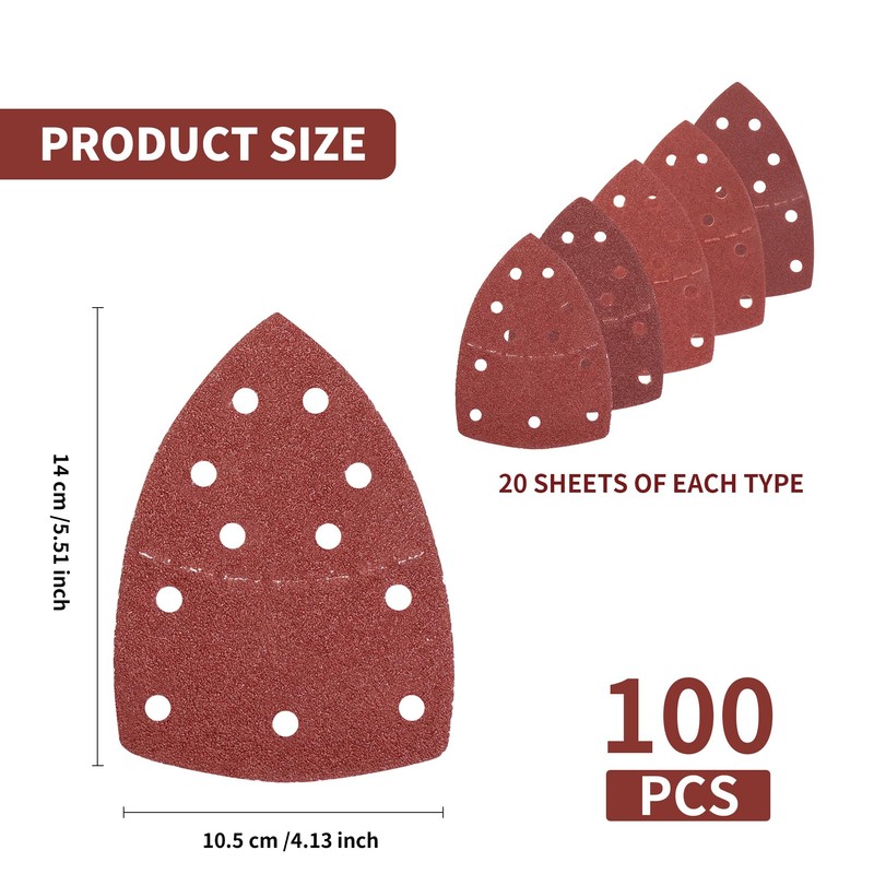 100 Pieces Mouse Sander Sheets, Triangle Hook and Loop Sanding