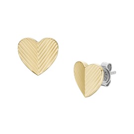 Fossil Women's Harlow Linear Texture Heart Gold-Tone Stainless Steel Stud Earrings, Color: Gold (Model: JF04654710)