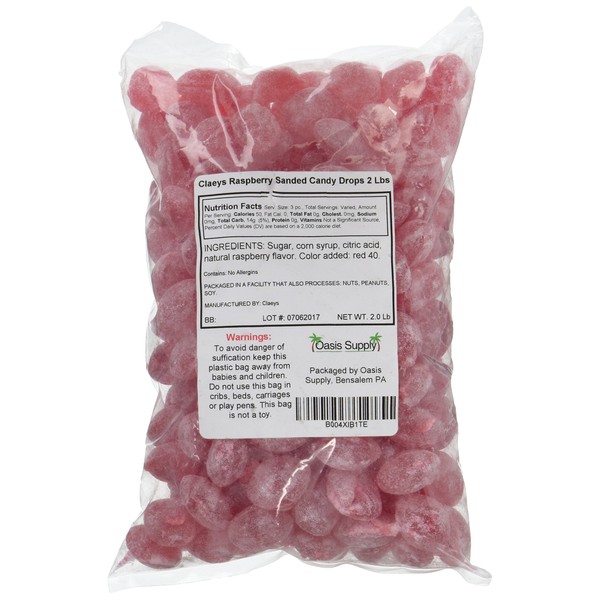 Claeys Raspberry Sanded Candy Drops ~ 2 Lbs ~ Old Fashioned Flavor