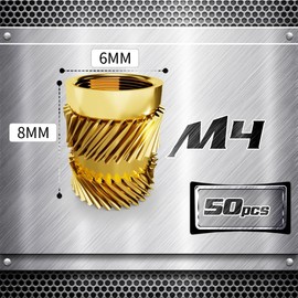 Ziamzra Threaded Insert M4 Melting Thread Pack of 50 Insertion Nuts M4 x 8 x 6 mm Threaded Inserts Brass Threaded Inserts for 3D Printing Accessories Plastic Parts by Heat Ultrasonic