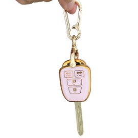 QIXIUBIA for Toyota Key Fob Cover Smart Key with Keychain Fits for Toyota Camry Corolla Rav4 Tacoma Highlander Avalon Venza (4-Button-Pink)