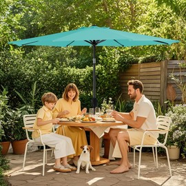 MEWAY 10ft Patio Umbrella Market Table Umbrella with Crank and 8 Sturdy Ribs Outdoor Umbrella for Deck, Garden, Pool and Backyard, Teal
