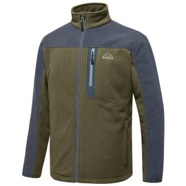 TBMPOY Men's Full-Zip Soft Polar Fleece Jacket Sport Mountain Coat Army Green/Gray L